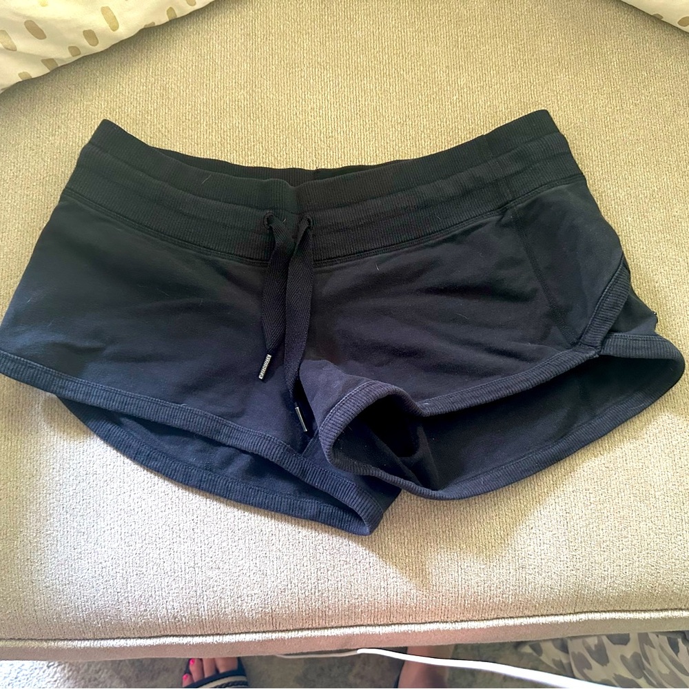 Black lululemon sweat shorts, low rise 2.5”